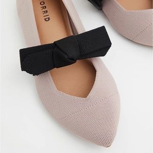 Torrid BEIGE STRETCH KNIT MARY JANE BOW FLAT  and ALL BLACK MARY JANE FLAT